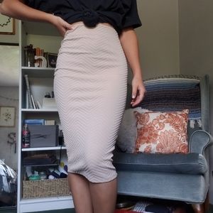 Tan Ribbed Bodycon Skirt